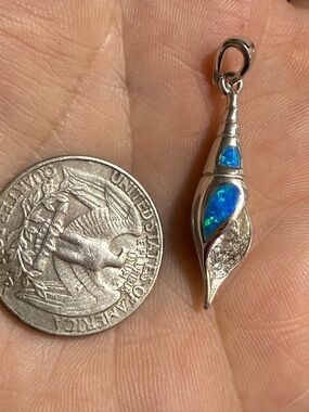 Sterling Silver Blue Opal Shell Pendant - Unbranded